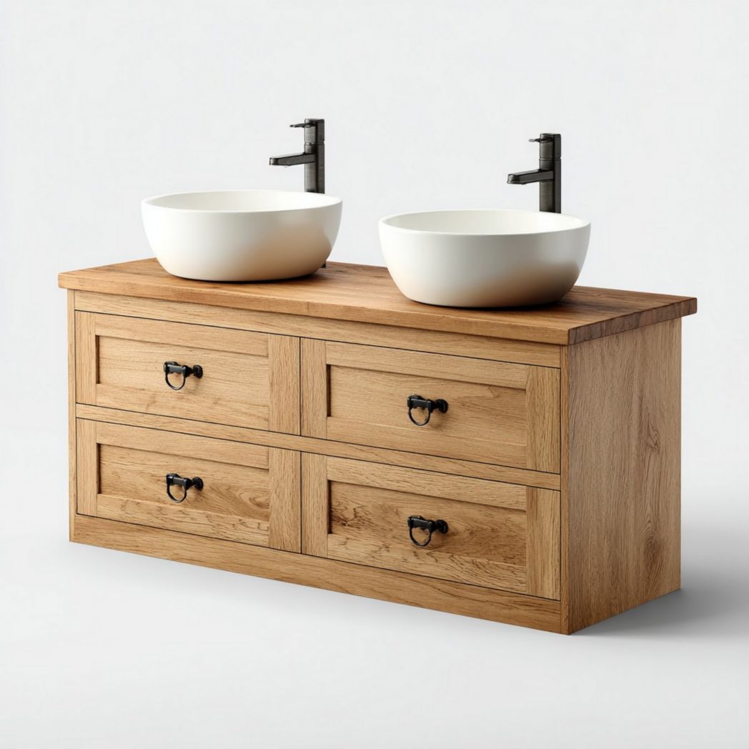 Badmeubel van hout voor de badkamer met dubbele wastafels - 120 x 45 x 80